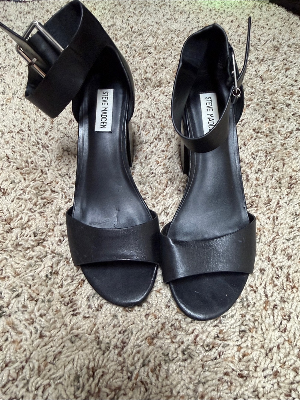 Steve Madden Black Open-Toe Ankle-Strap Heels